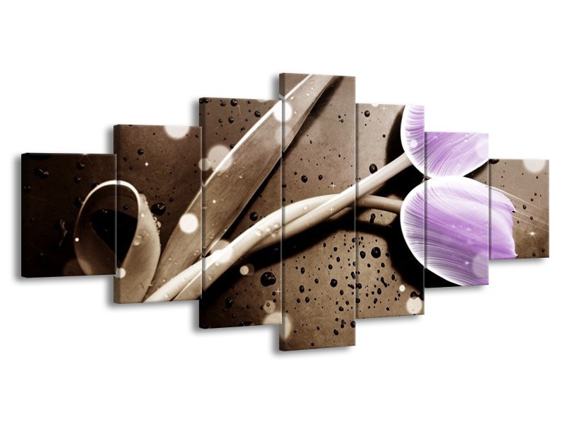 Canvas schilderij Tulp | Paars, Grijs | 210x100cm 7Luik