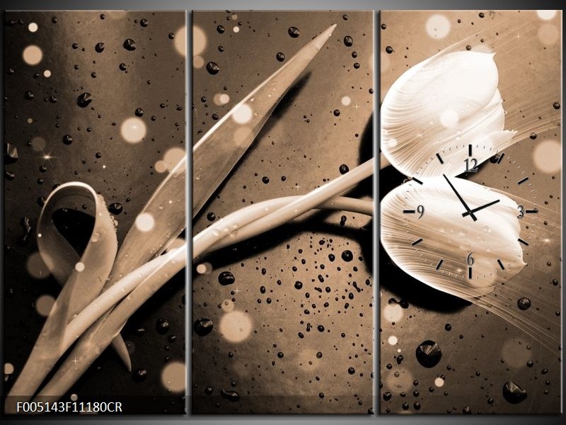 Klok schilderij Tulp | Grijs, Wit | 111x80cm 3Luik