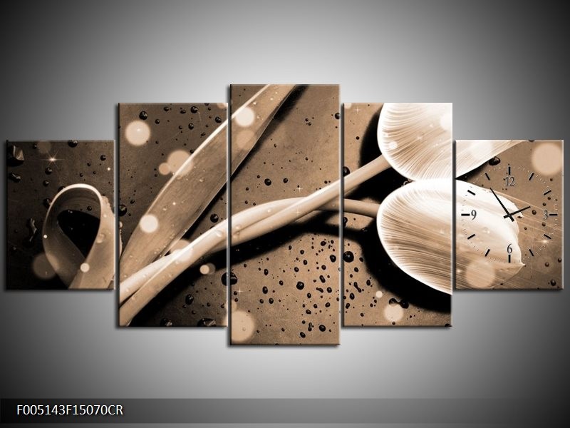 Klok schilderij Tulp | Grijs, Wit | 150x70cm 5Luik