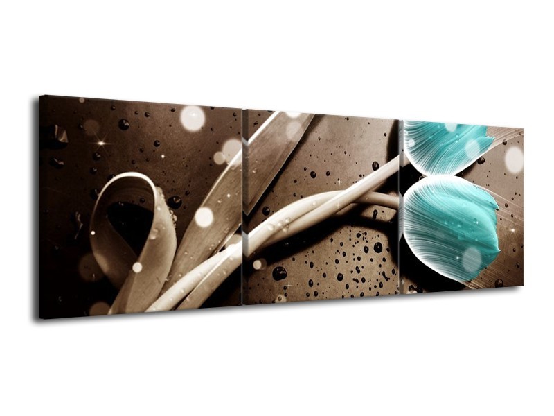 Canvas schilderij Tulp | Blauw, Grijs | 120x40cm 3Luik