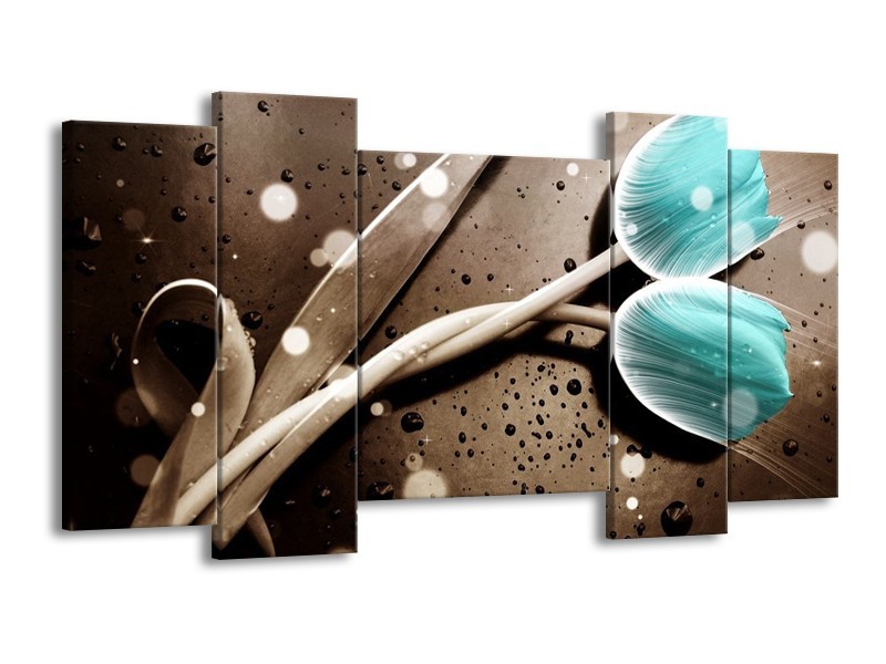 Canvas schilderij Tulp | Blauw, Grijs | 120x65 5Luik