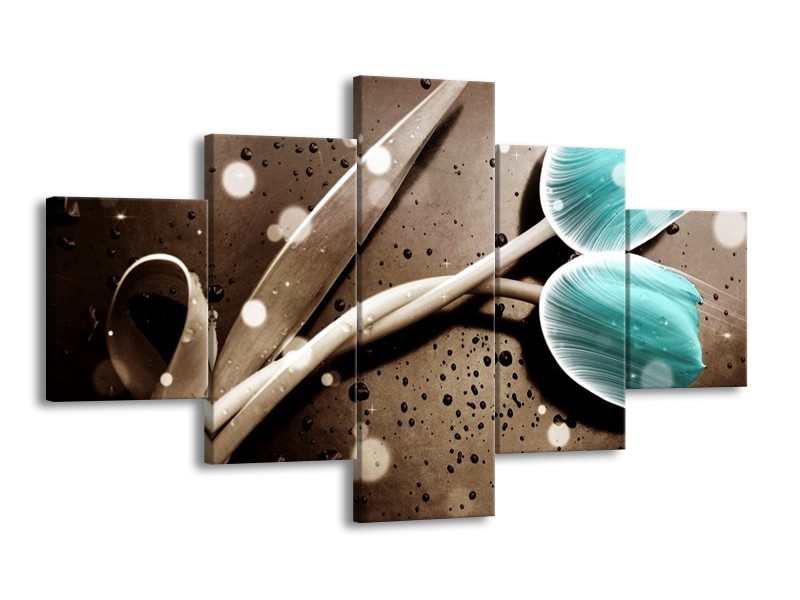 Canvas schilderij Tulp | Blauw, Grijs | 125x70cm 5Luik