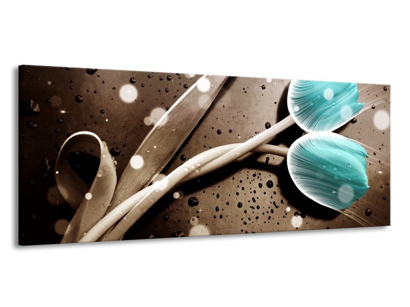 Canvas schilderij Tulp | Blauw, Grijs | 145x58cm 1Luik
