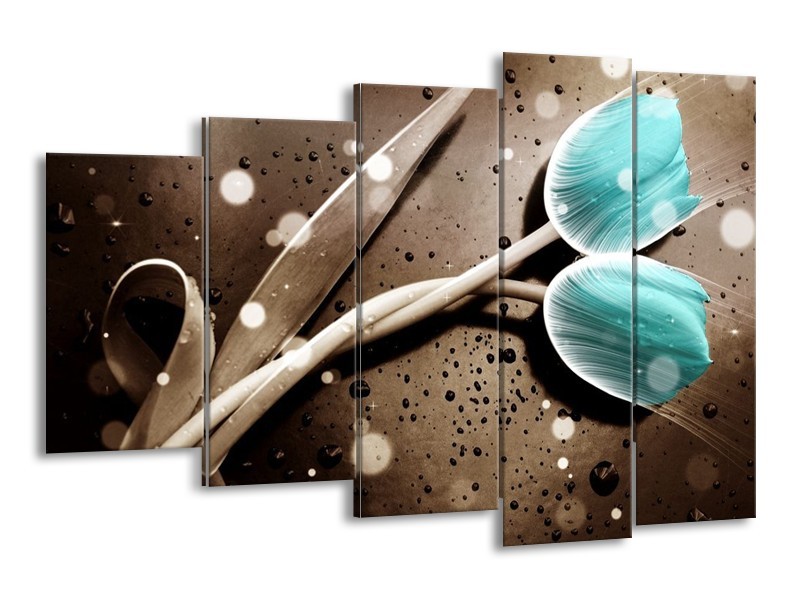 Canvas schilderij Tulp | Blauw, Grijs | 150x100cm 5Luik