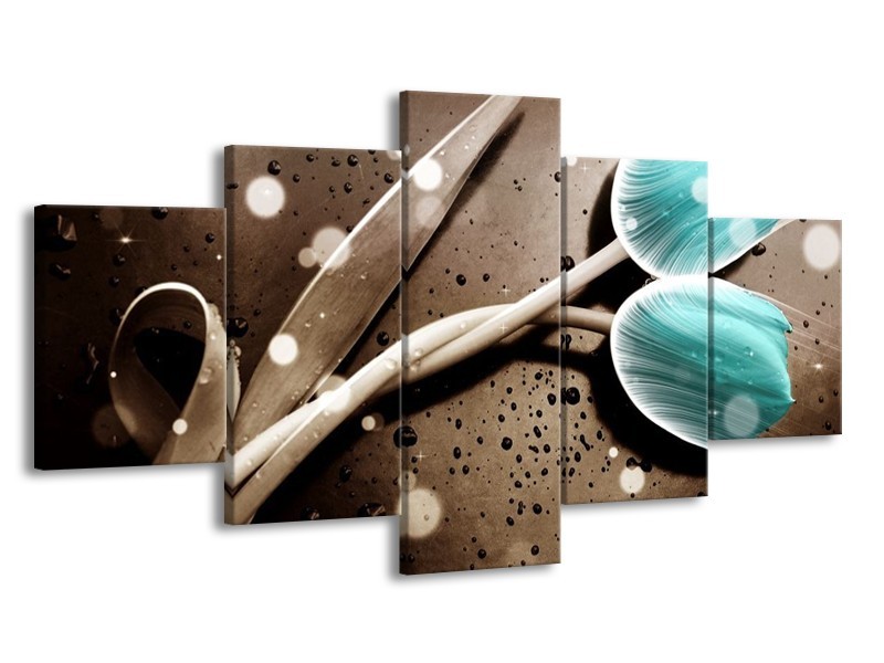 Canvas schilderij Tulp | Blauw, Grijs | 150x80cm 5Luik