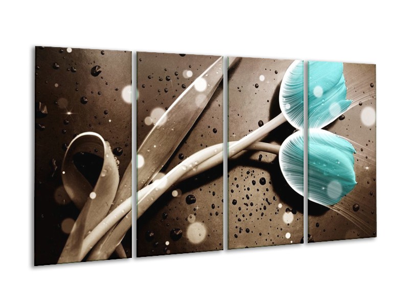 Canvas schilderij Tulp | Blauw, Grijs | 160x80cm 4Luik