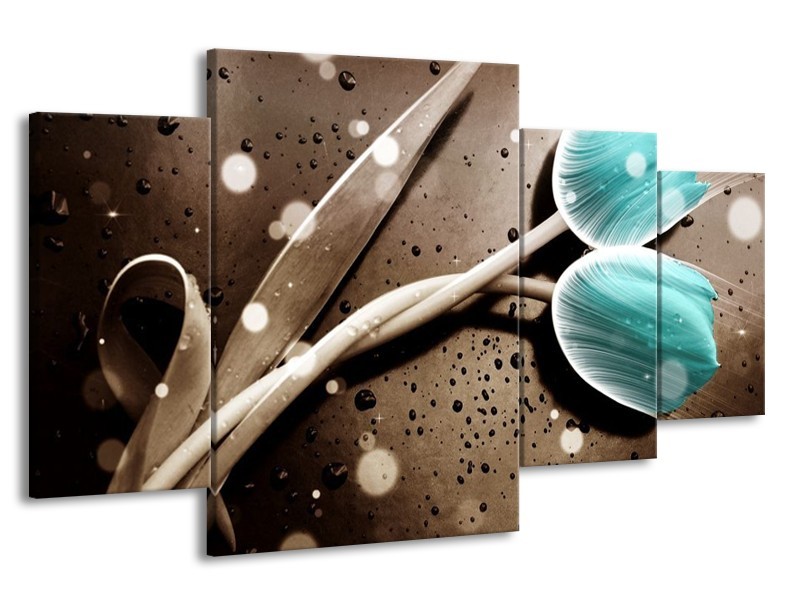 Canvas schilderij Tulp | Blauw, Grijs | 160x90cm 4Luik