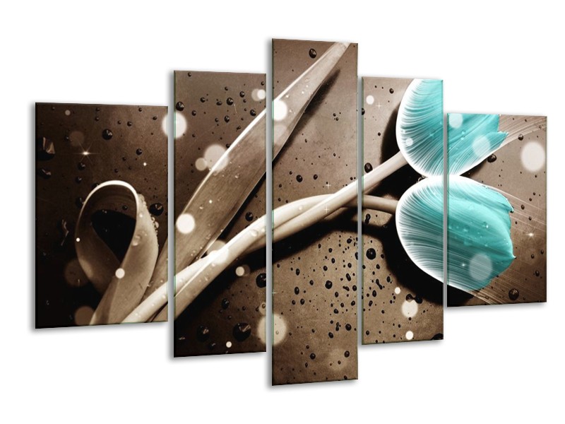 Canvas schilderij Tulp | Blauw, Grijs | 170x100cm 5Luik
