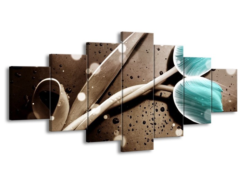 Canvas schilderij Tulp | Blauw, Grijs | 210x100cm 7Luik