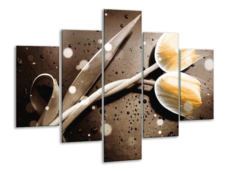 Canvas schilderij Tulp | Geel, Grijs | 100x70cm 5Luik