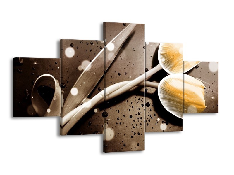 Canvas schilderij Tulp | Geel, Grijs | 125x70cm 5Luik