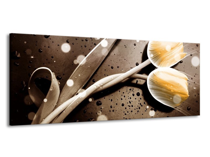 Canvas schilderij Tulp | Geel, Grijs | 145x58cm 1Luik