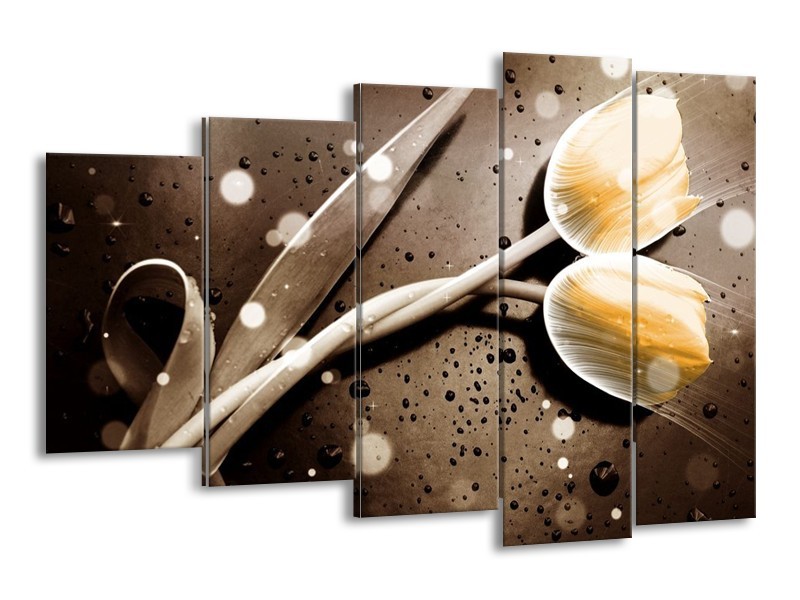 Canvas schilderij Tulp | Geel, Grijs | 150x100cm 5Luik