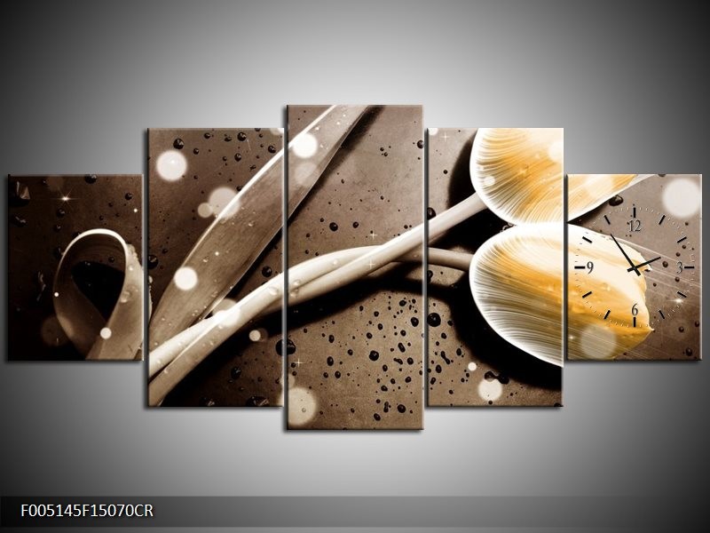 Klok schilderij Tulp | Geel, Grijs | 150x70cm 5Luik