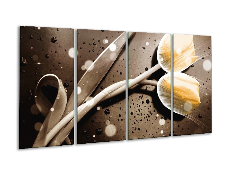 Canvas schilderij Tulp | Geel, Grijs | 160x80cm 4Luik