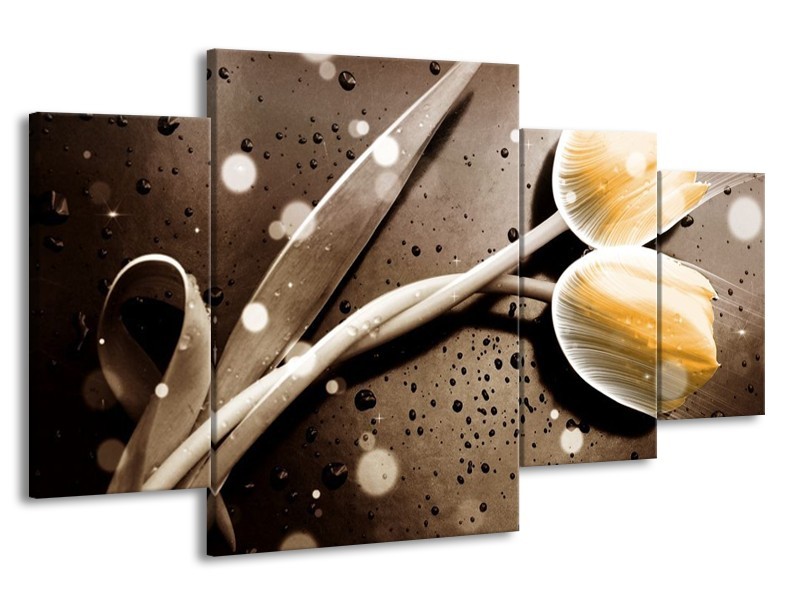 Canvas schilderij Tulp | Geel, Grijs | 160x90cm 4Luik