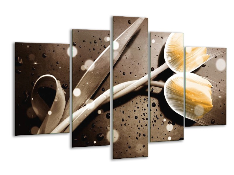 Canvas schilderij Tulp | Geel, Grijs | 170x100cm 5Luik