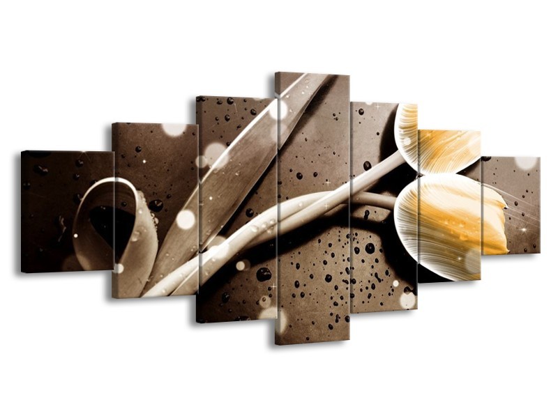 Canvas schilderij Tulp | Geel, Grijs | 210x100cm 7Luik