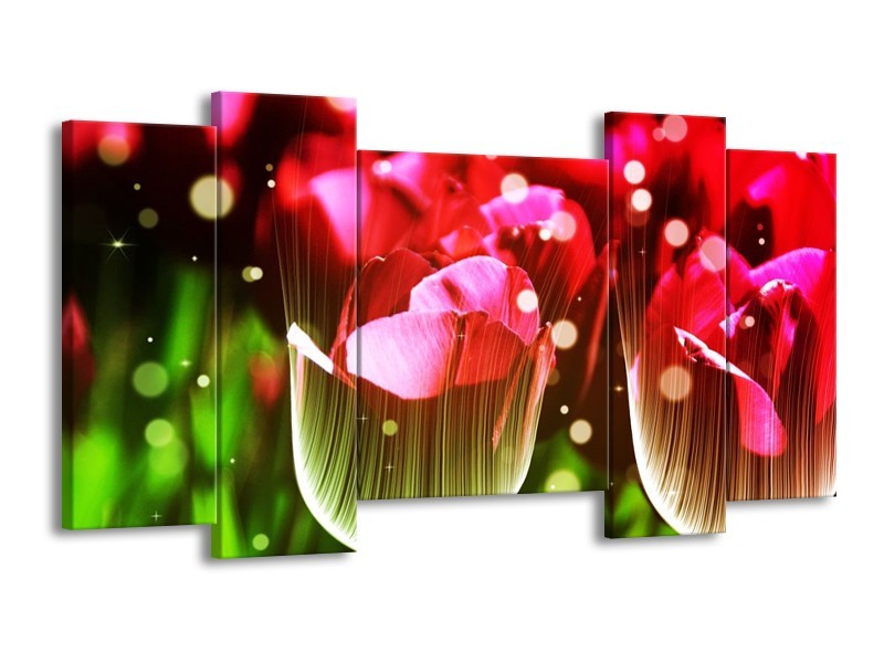 Glas schilderij Tulp | Rood, Groen, Zwart | 120x65cm 5Luik