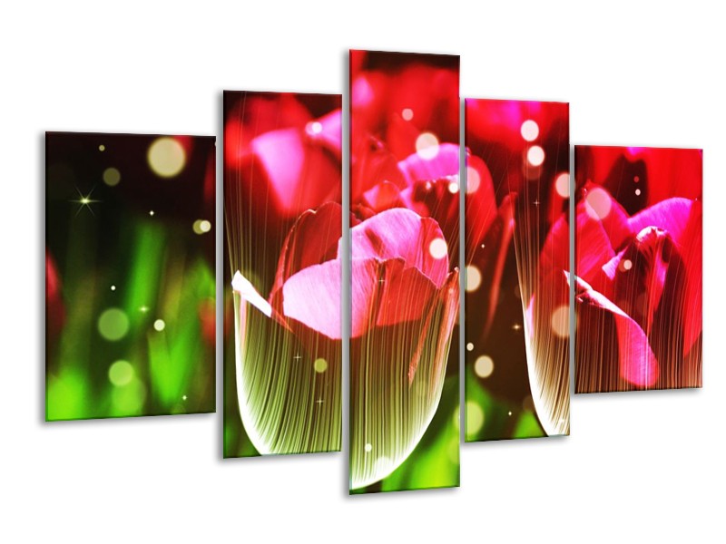 Glas schilderij Tulp | Rood, Groen, Zwart | 170x100cm 5Luik