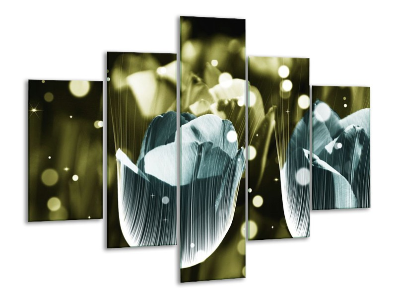 Canvas schilderij Tulp | Blauw, Grijs | 100x70cm 5Luik