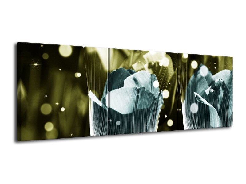 Canvas schilderij Tulp | Blauw, Grijs | 120x40cm 3Luik