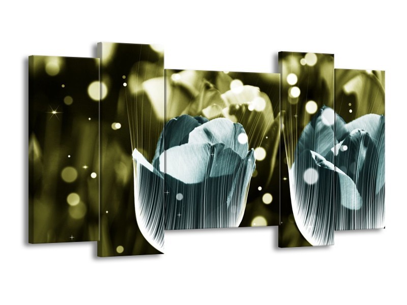 Canvas schilderij Tulp | Blauw, Grijs | 120x65 5Luik