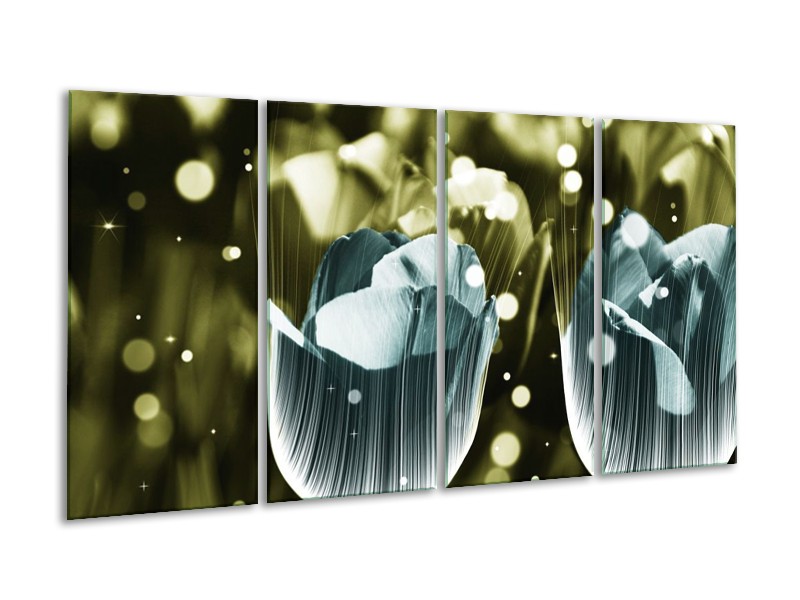 Canvas schilderij Tulp | Blauw, Grijs | 160x80cm 4Luik