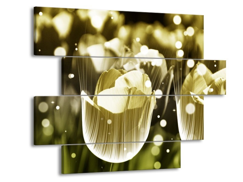 Canvas schilderij Tulp | Geel, Zwart | 115x85cm 4Luik