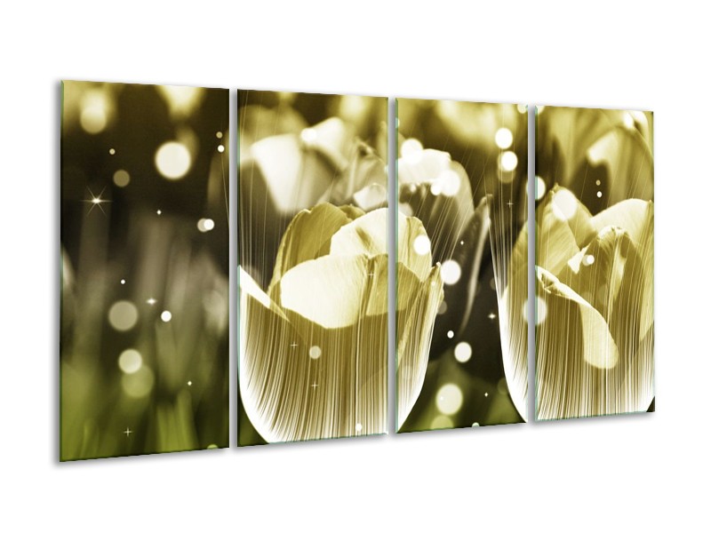Canvas schilderij Tulp | Geel, Zwart | 160x80cm 4Luik