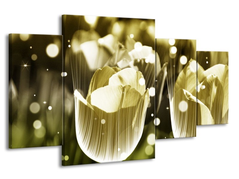 Canvas schilderij Tulp | Geel, Zwart | 160x90cm 4Luik