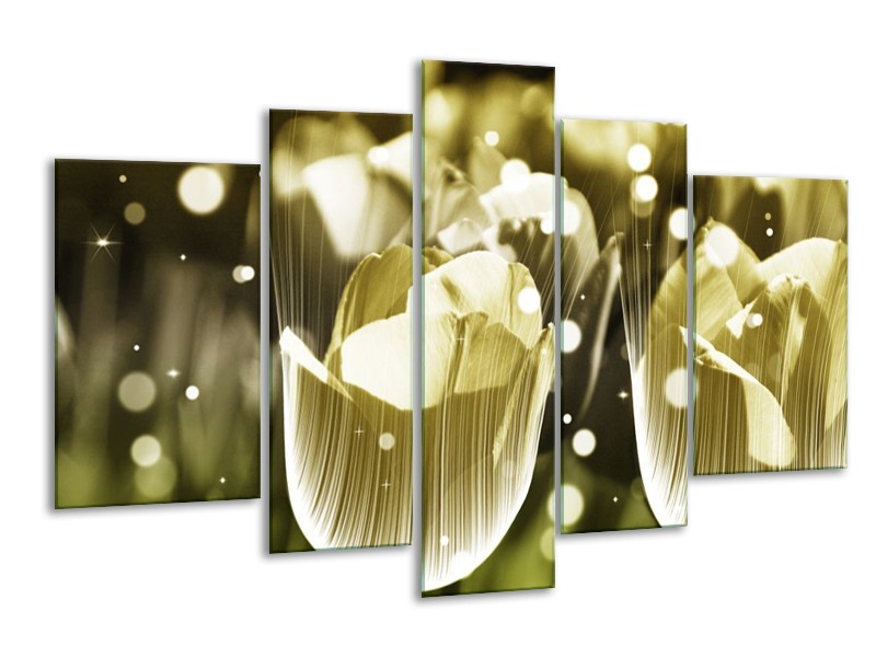 Canvas schilderij Tulp | Geel, Zwart | 170x100cm 5Luik