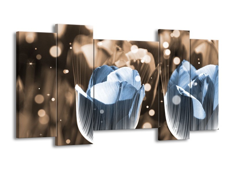 Canvas schilderij Tulp | Blauw, Grijs | 120x65 5Luik