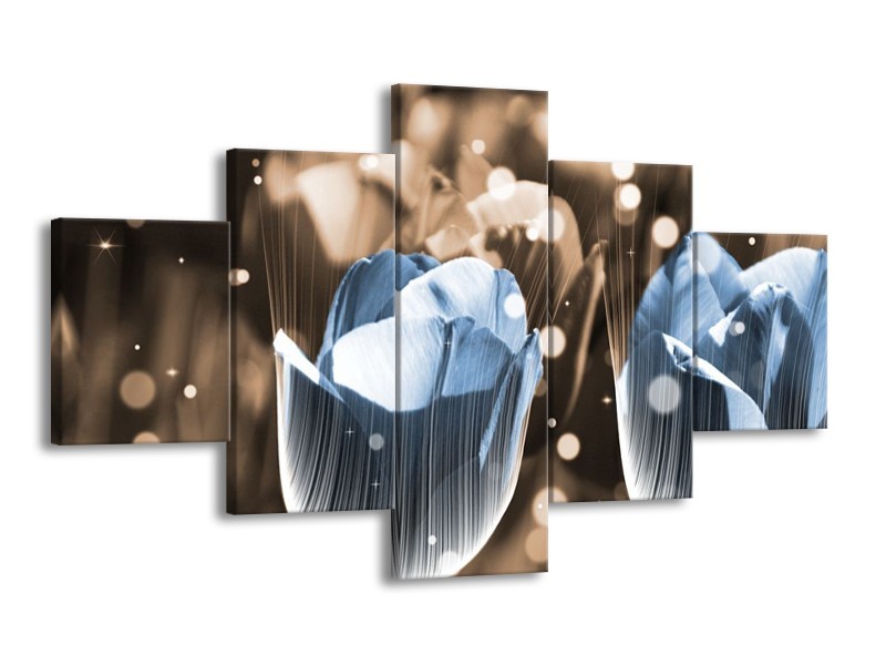 Canvas schilderij Tulp | Blauw, Grijs | 125x70cm 5Luik