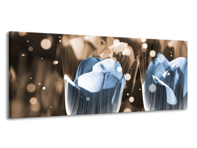 Canvas schilderij Tulp | Blauw, Grijs | 145x58cm 1Luik