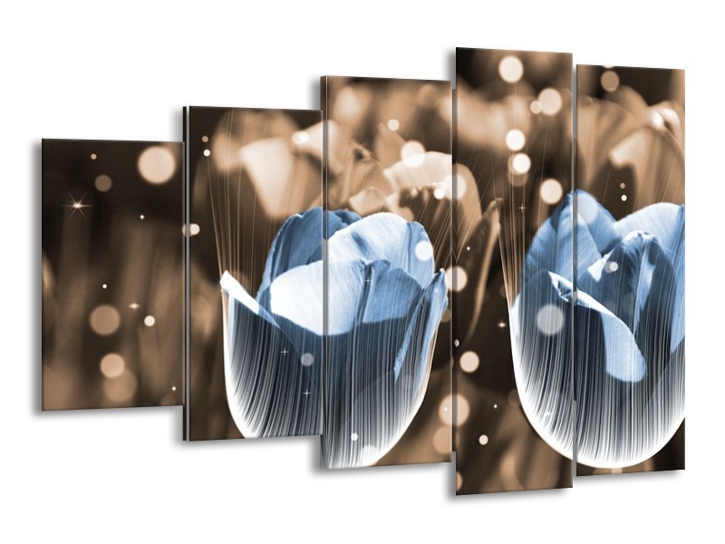 Canvas schilderij Tulp | Blauw, Grijs | 150x100cm 5Luik