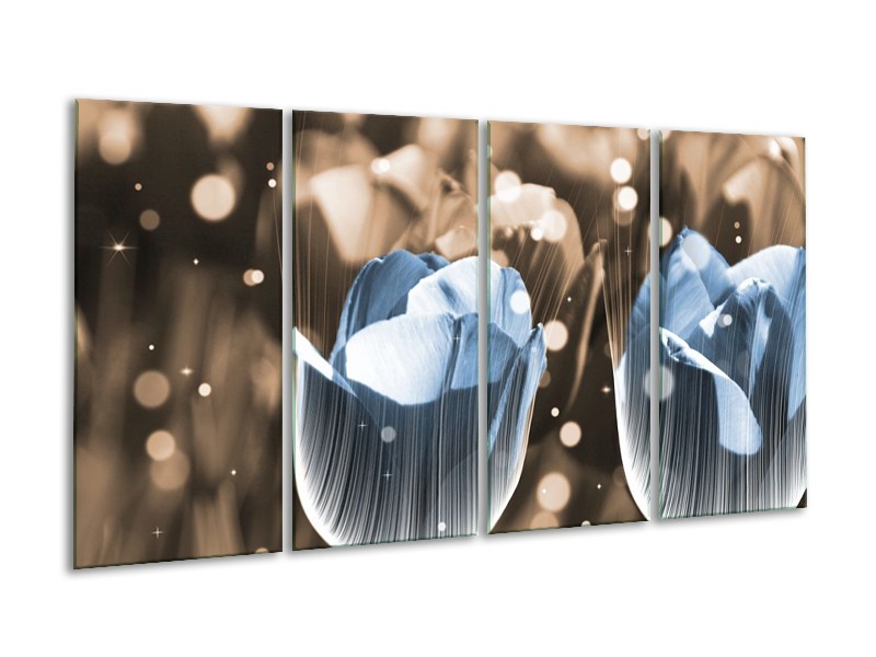 Canvas schilderij Tulp | Blauw, Grijs | 160x80cm 4Luik