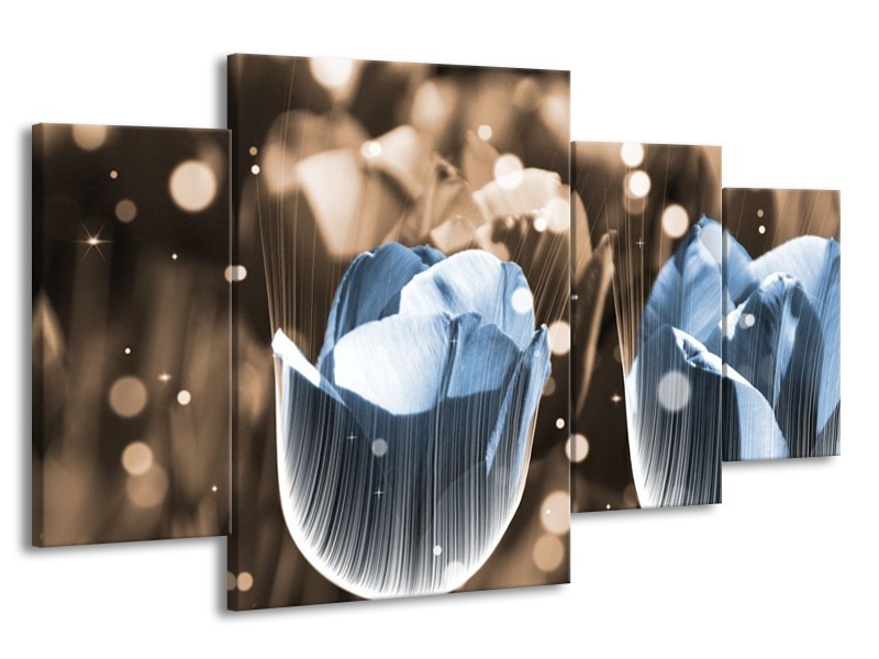 Canvas schilderij Tulp | Blauw, Grijs | 160x90cm 4Luik