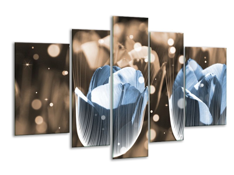 Canvas schilderij Tulp | Blauw, Grijs | 170x100cm 5Luik