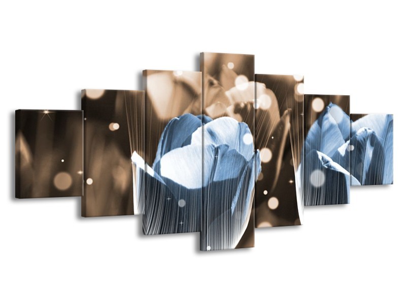 Canvas schilderij Tulp | Blauw, Grijs | 210x100cm 7Luik