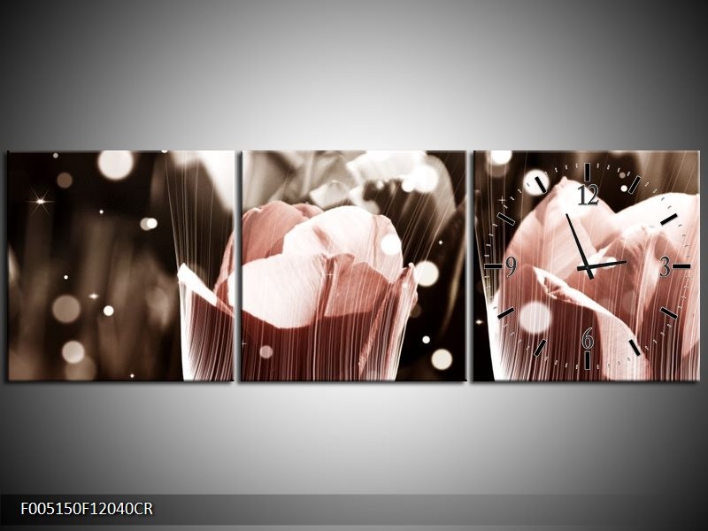 Klok schilderij Tulp | Bruin, Grijs | 120x40cm 3Luik