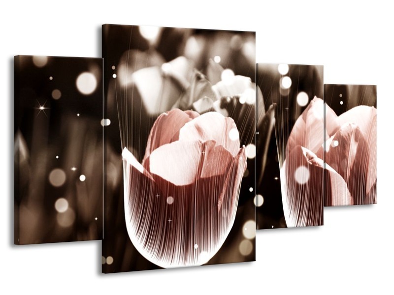 Canvas schilderij Tulp | Bruin, Grijs | 160x90cm 4Luik