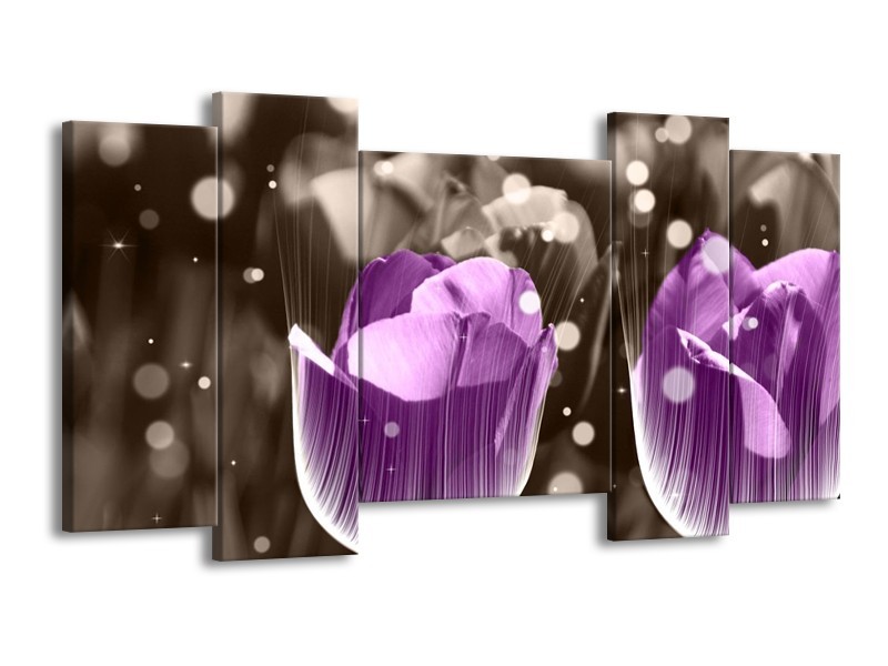 Glas schilderij Tulp | Paars, Grijs | 120x65cm 5Luik