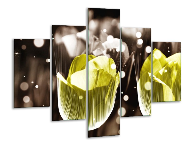 Canvas schilderij Tulp | Geel, Grijs | 100x70cm 5Luik