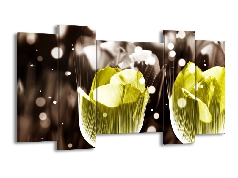 Canvas schilderij Tulp | Geel, Grijs | 120x65 5Luik