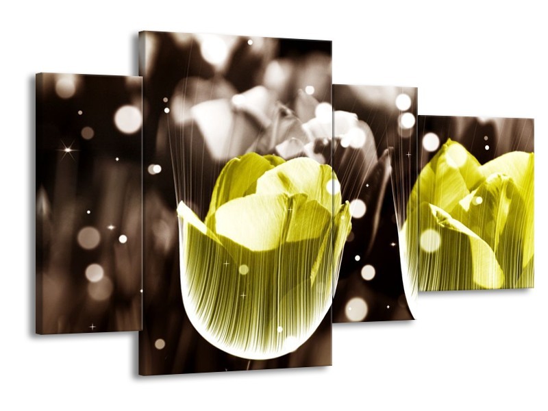 Canvas schilderij Tulp | Geel, Grijs | 120x75cm 4Luik