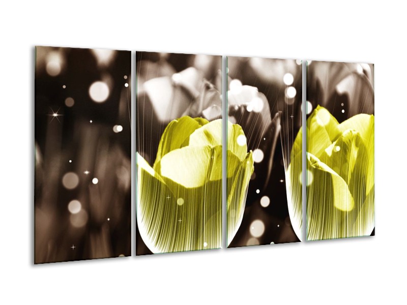 Canvas schilderij Tulp | Geel, Grijs | 160x80cm 4Luik