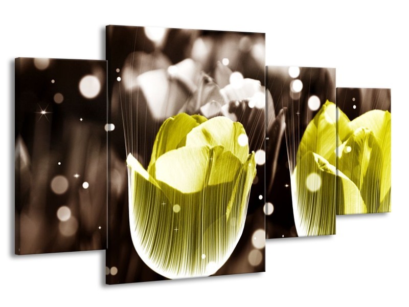 Canvas schilderij Tulp | Geel, Grijs | 160x90cm 4Luik