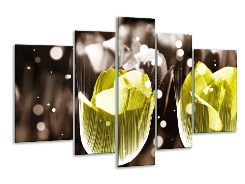 Canvas schilderij Tulp | Geel, Grijs | 170x100cm 5Luik