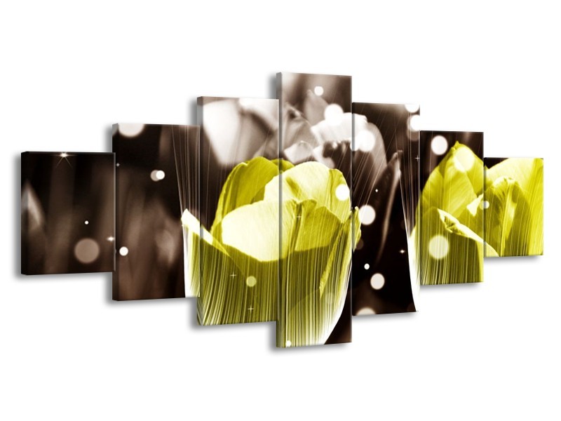 Canvas schilderij Tulp | Geel, Grijs | 210x100cm 7Luik